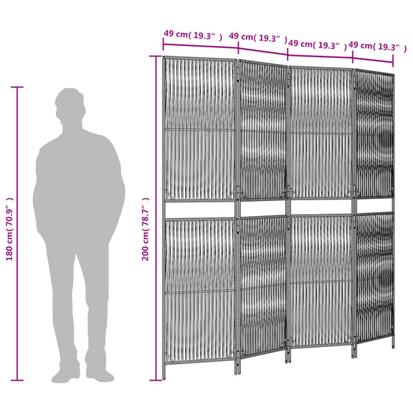 Grauer 4-Panel Raumteiler aus Rattan