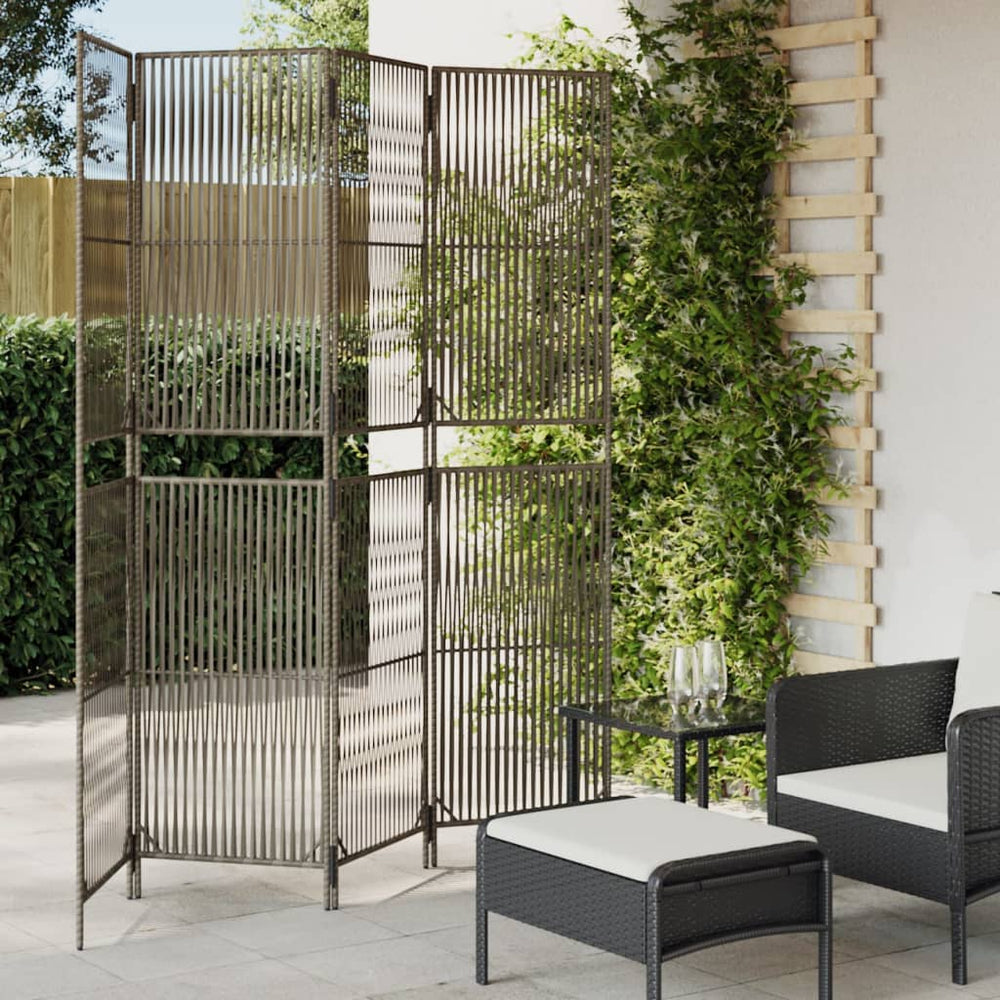 Grauer 4-Panel Raumteiler aus Rattan