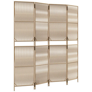 Beiger Paravent 4-teilig Poly Rattan