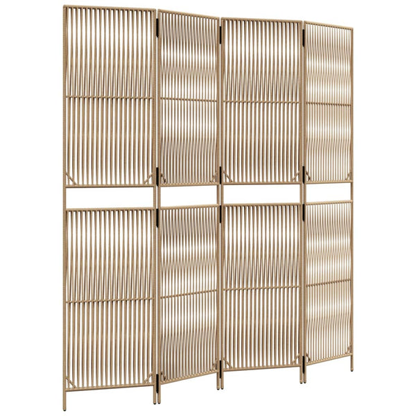 Beiger Paravent 4-teilig Poly Rattan