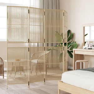 Beiger Paravent 4-teilig Poly Rattan