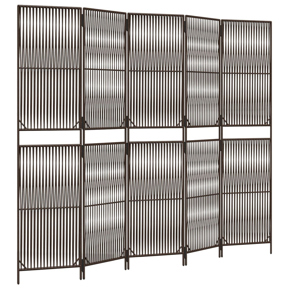 5-teiliger Paravent Braun Poly Rattan