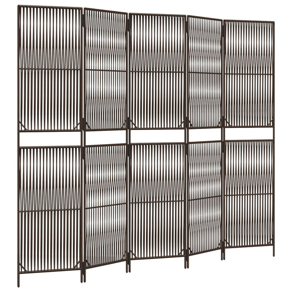 5-teiliger Paravent Braun Poly Rattan