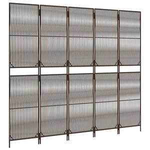 5-teiliger Paravent Braun Poly Rattan