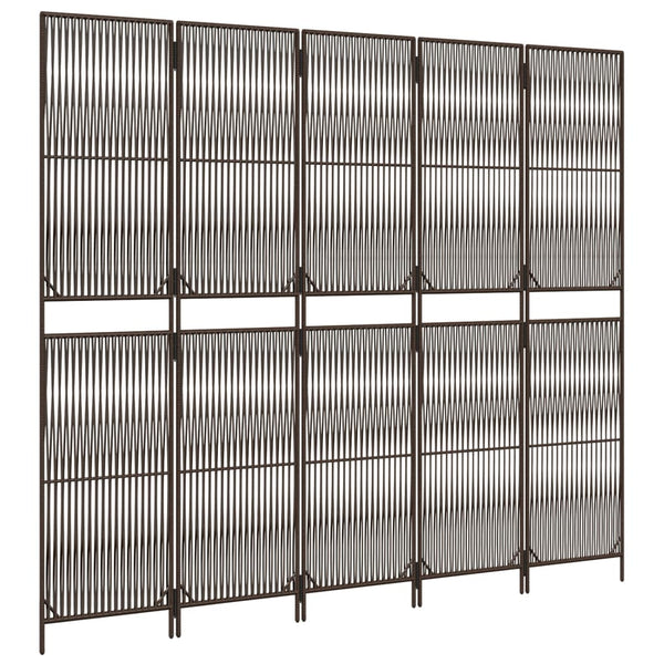 5-teiliger Paravent Braun Poly Rattan