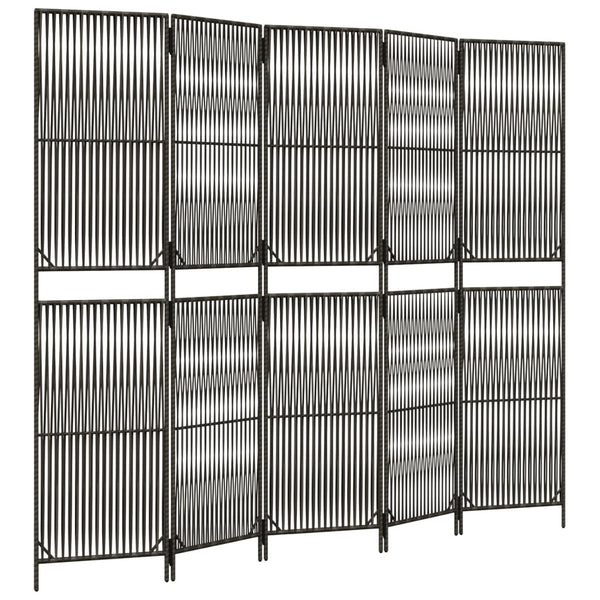 Grauer 5-teiliger Paravent aus Polyrattan