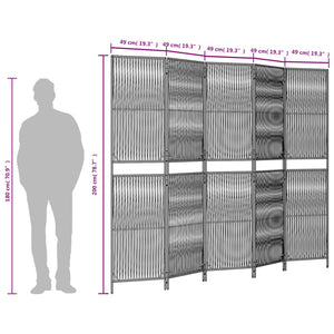 Grauer 5-teiliger Paravent aus Polyrattan