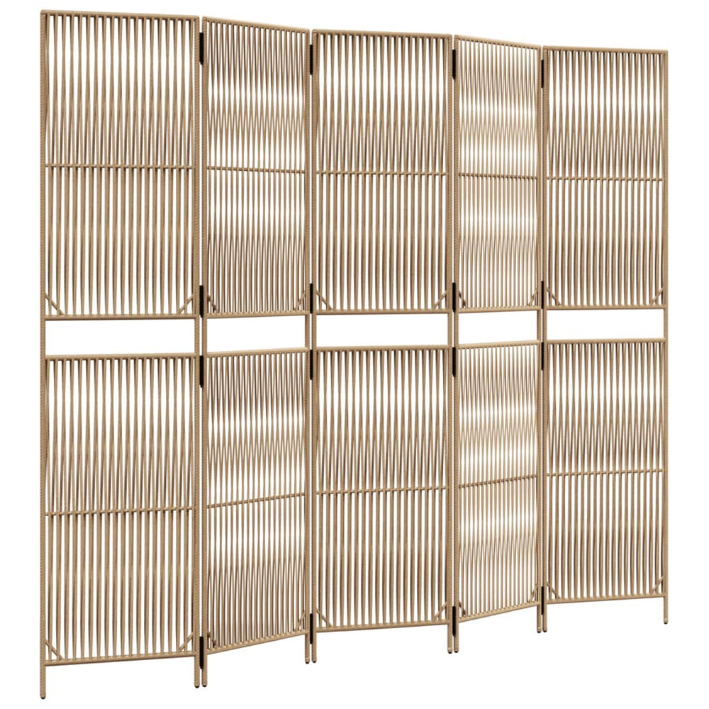 Beiger Paravent 5-teilig Poly Rattan