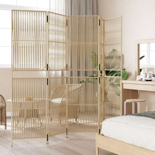 Beiger Paravent 5-teilig Poly Rattan