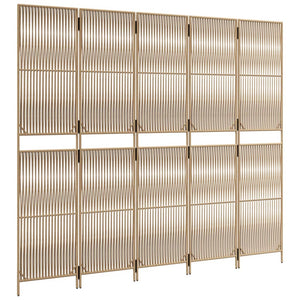 Beiger Paravent 5-teilig Poly Rattan