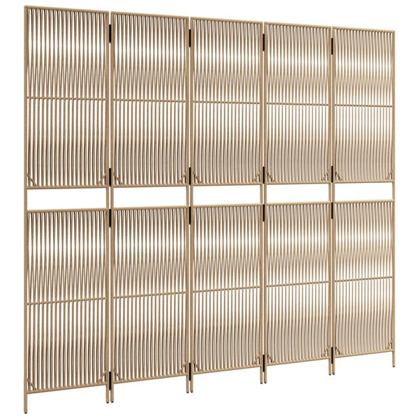 Beiger Paravent 5-teilig Poly Rattan