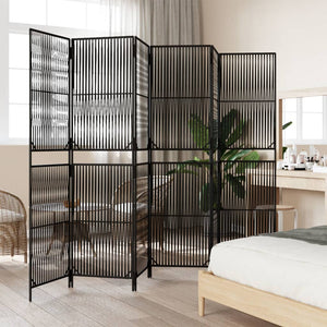 Schwarzer 6-teiliger Paravent aus Poly Rattan