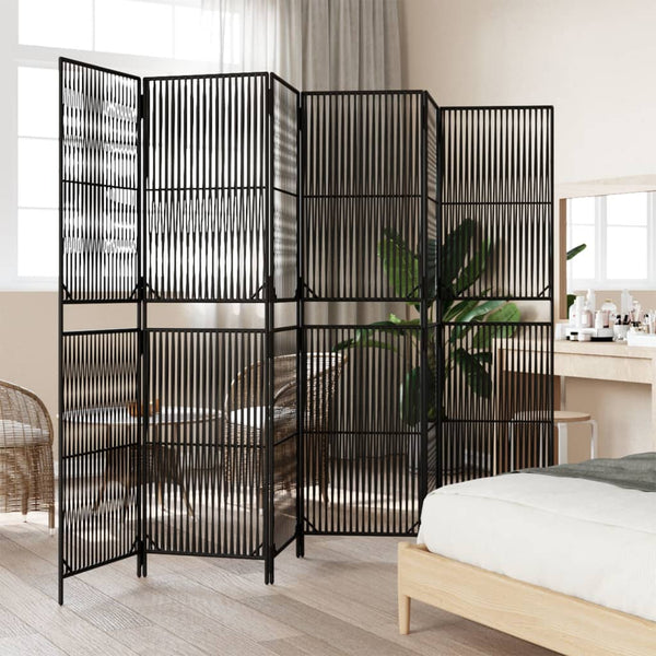 Schwarzer 6-teiliger Paravent aus Poly Rattan