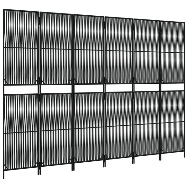 Schwarzer 6-teiliger Paravent aus Poly Rattan