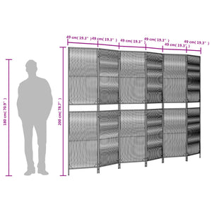 Schwarzer 6-teiliger Paravent aus Poly Rattan