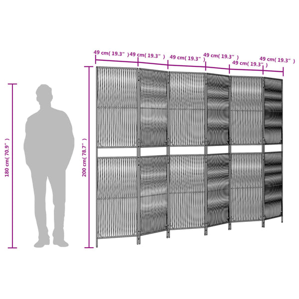 Schwarzer 6-teiliger Paravent aus Poly Rattan