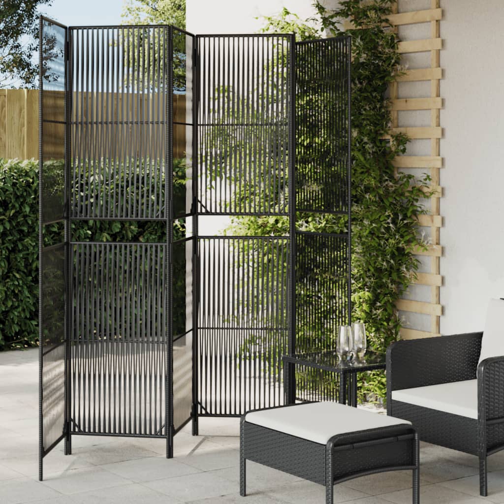 Schwarzer 6-teiliger Paravent aus Poly Rattan