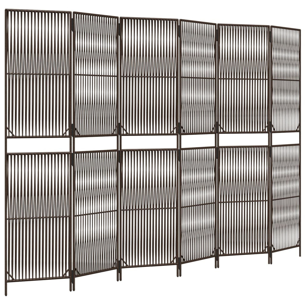 6-Panel Raumteiler Braun Poly Rattan