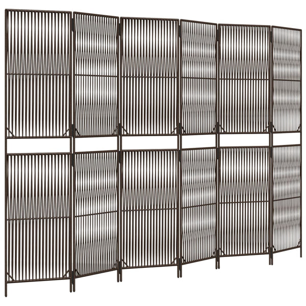 6-Panel Raumteiler Braun Poly Rattan