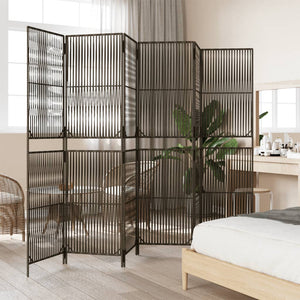 6-Panel Raumteiler Braun Poly Rattan