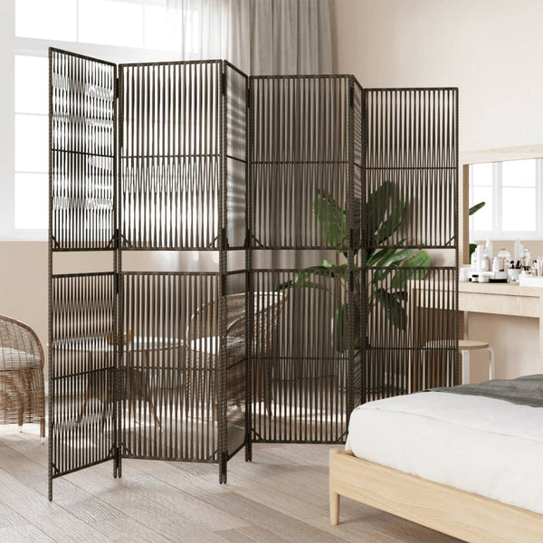 6-Panel Raumteiler Braun Poly Rattan