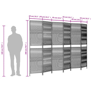 6-Panel Raumteiler Braun Poly Rattan
