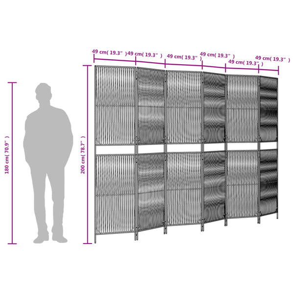 6-Panel Raumteiler Braun Poly Rattan