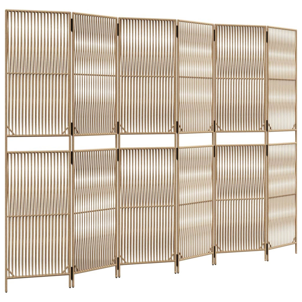 Beiger 6-teiliger Paravent aus Rattan