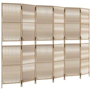 Beiger 6-teiliger Paravent aus Rattan