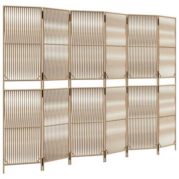 Beiger 6-teiliger Paravent aus Rattan