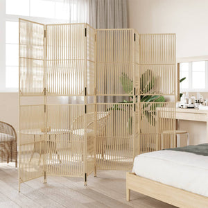 Beiger 6-teiliger Paravent aus Rattan