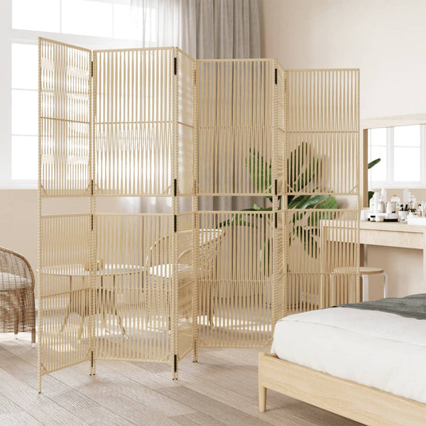 Beiger 6-teiliger Paravent aus Rattan