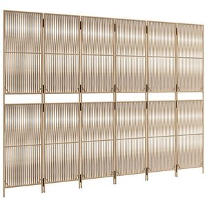 Beiger 6-teiliger Paravent aus Rattan