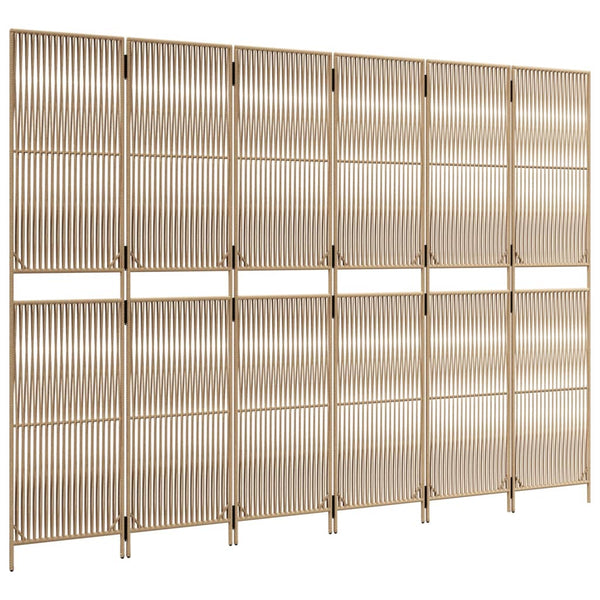 Beiger 6-teiliger Paravent aus Rattan