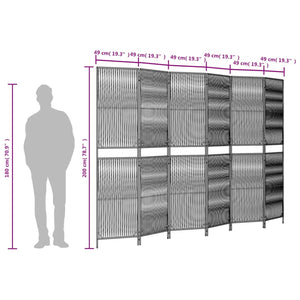 Beiger 6-teiliger Paravent aus Rattan