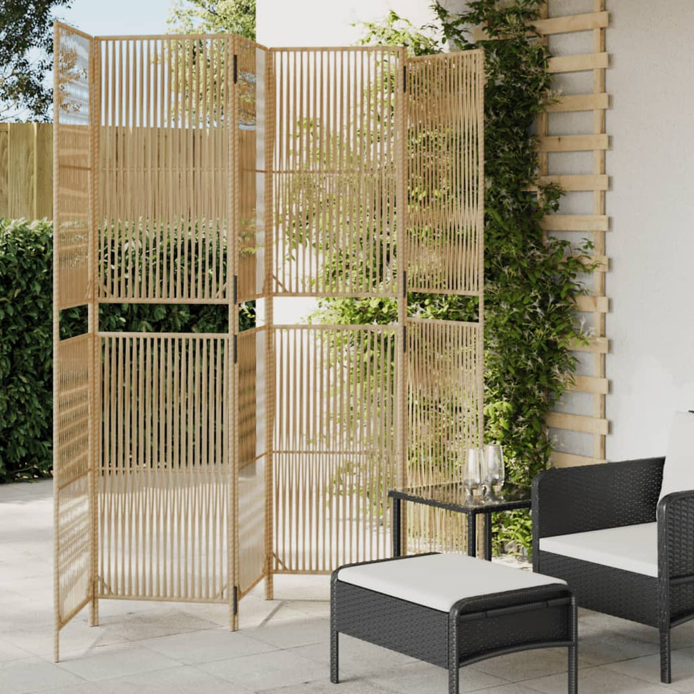 Beiger 6-teiliger Paravent aus Rattan