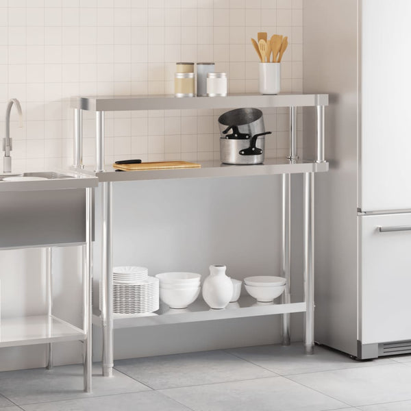 vidaXL Table de travail de cuisine avec plateau surélevé 110x30x120 cm Acier inoxydable