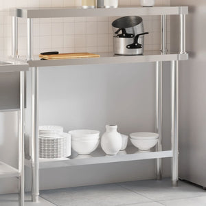 vidaXL Table de travail de cuisine avec plateau surélevé 110x30x120 cm Acier inoxydable