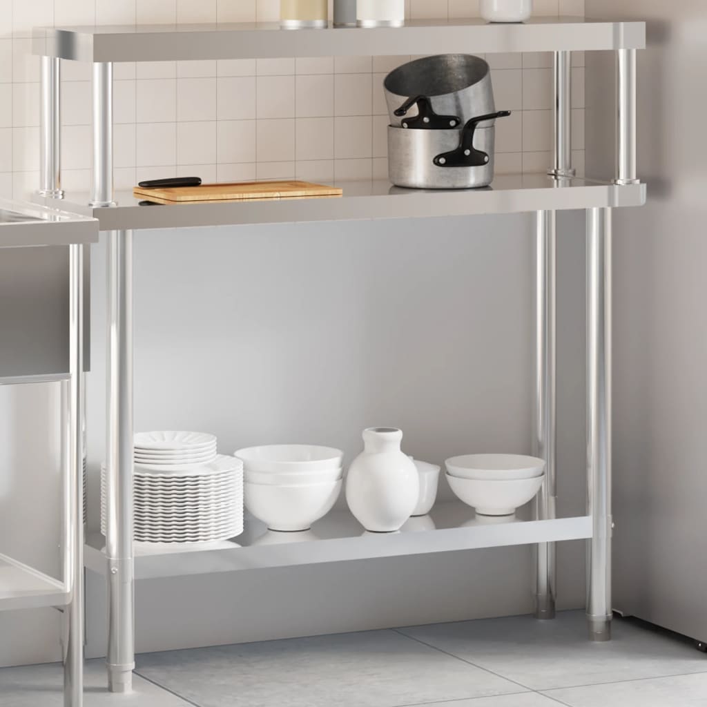 vidaXL Table de travail de cuisine avec plateau surélevé 110x30x120 cm Acier inoxydable