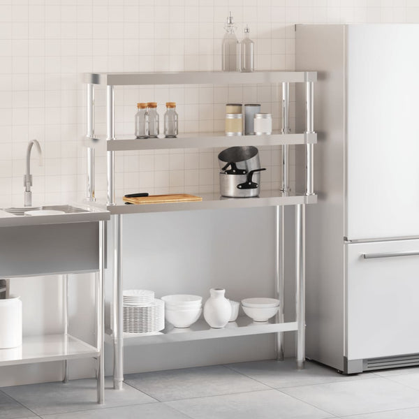 vidaXL Table de travail de cuisine avec plateau surélevé 110x30x150 cm acier inoxydable