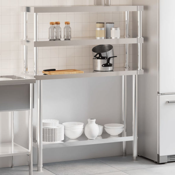 vidaXL Table de travail de cuisine avec plateau surélevé 110x30x150 cm acier inoxydable