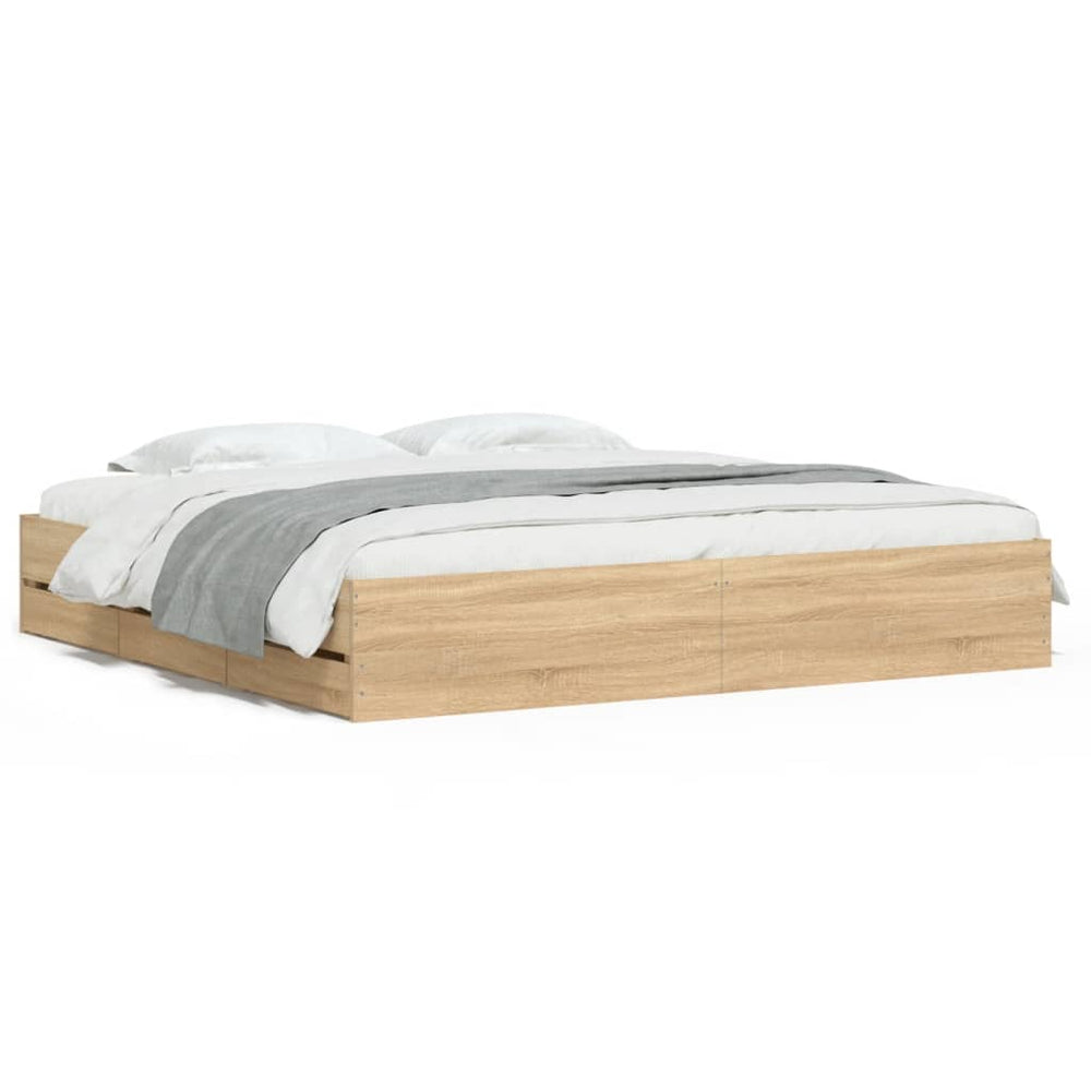vidaXL Bed Frame with Drawers Sonoma Oak 200x200cm Engineered Wood