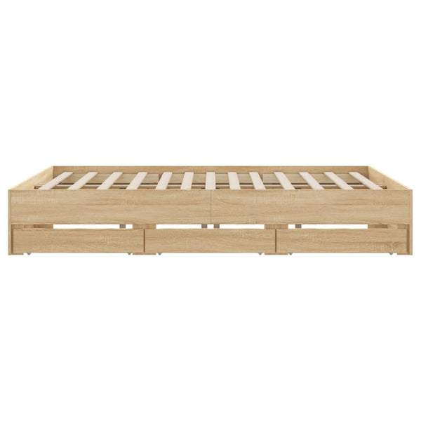vidaXL Cadre de lit avec tiroirs Chêne Sonoma 200x200 cm Bois d'ingénierie