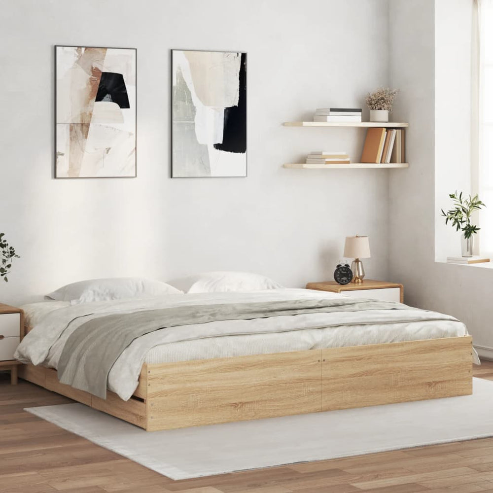 vidaXL Bed Frame with Drawers Sonoma Oak 200x200cm Engineered Wood