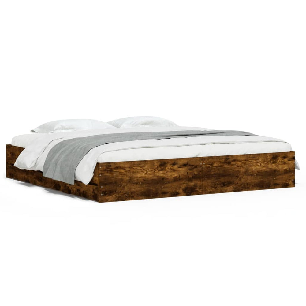 vidaXL Cadre de lit avec tiroirs Chêne fumé 200x200cm Bois d'ingénierie