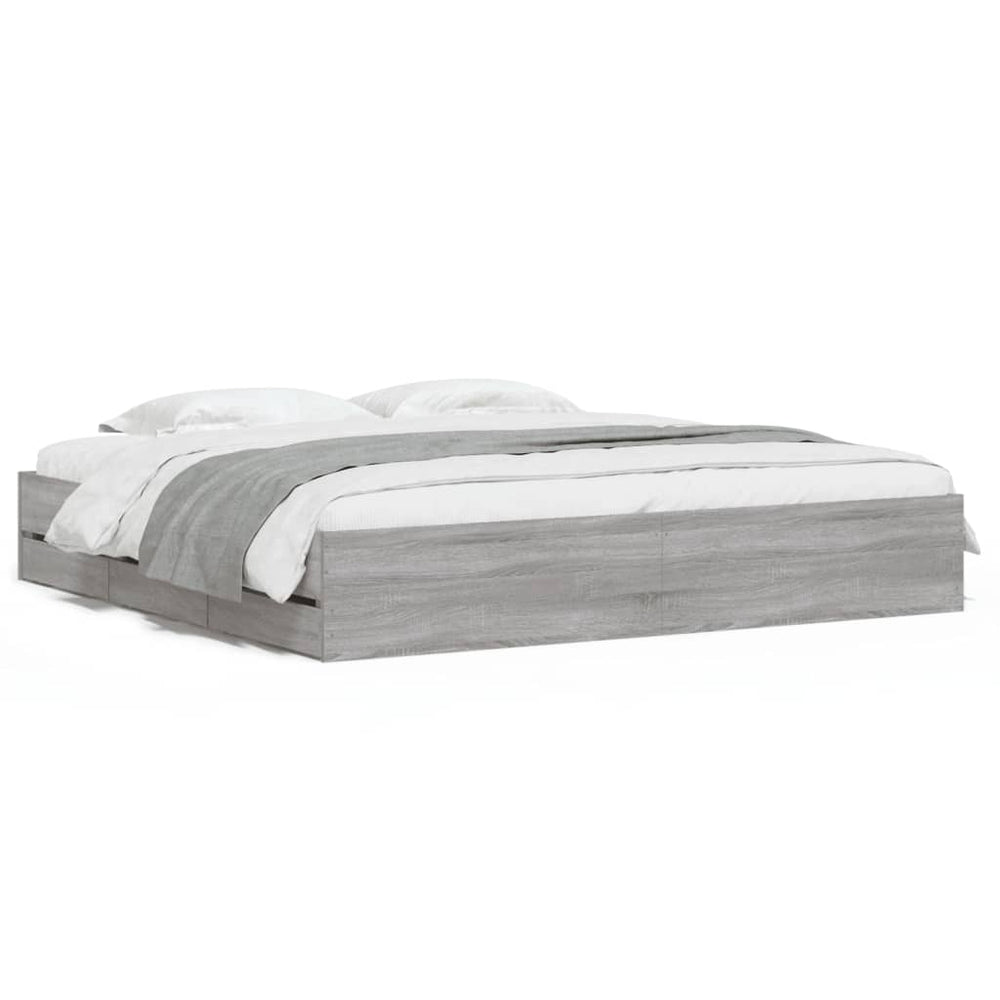 vidaXL Cadre de lit avec tiroirs Gris Sonoma 200x200cm Bois d'ingénierie