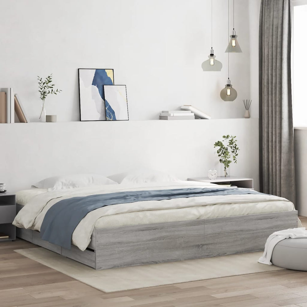 vidaXL Cadre de lit avec tiroirs Gris Sonoma 200x200cm Bois d'ingénierie