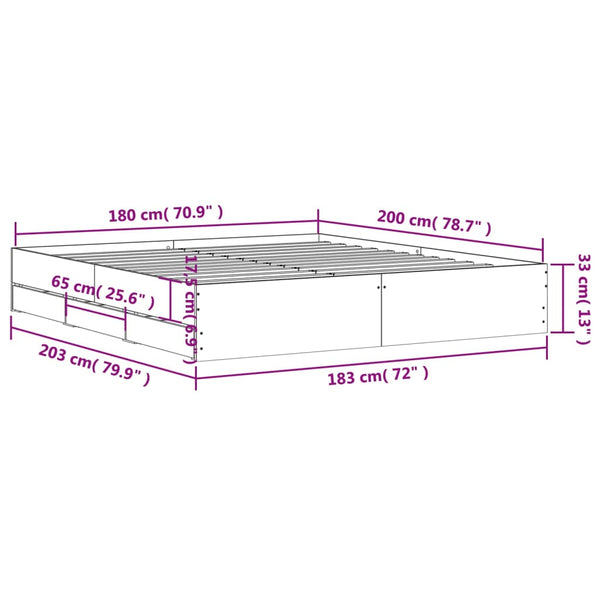Bettgestell mit Schubladen 180x200 Betongrau