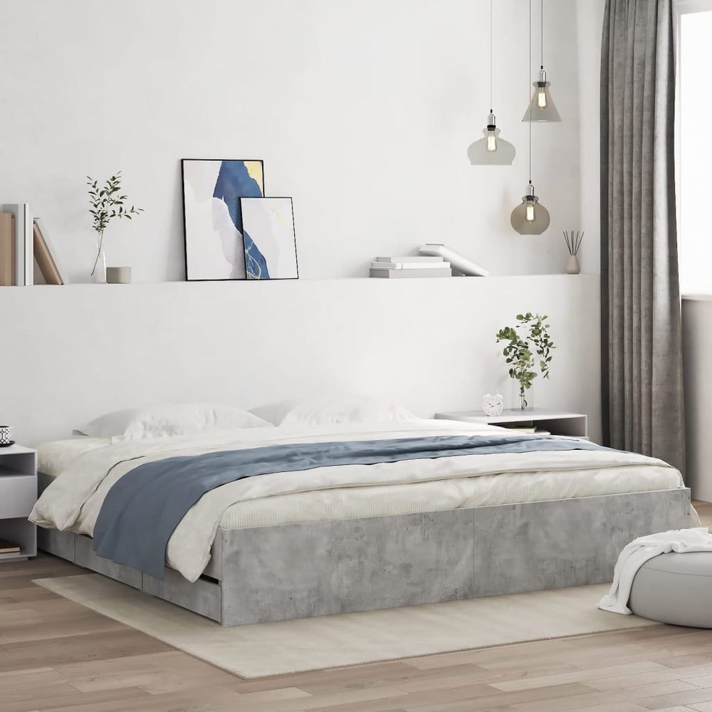 vidaXL Cadre de lit avec tiroirs Gris béton 180x200 cm Bois d'ingénierie
