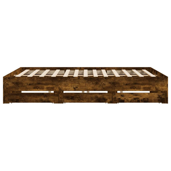 vidaXL Cadre de lit avec tiroirs chêne fumé 180x200cm Bois d'ingénierie